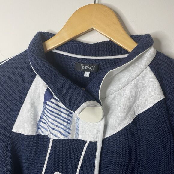 JASKAR Knit Cardigan Sweater Navy White Hand Painted Wearable Art Women S/M/L - Picture 10 of 16